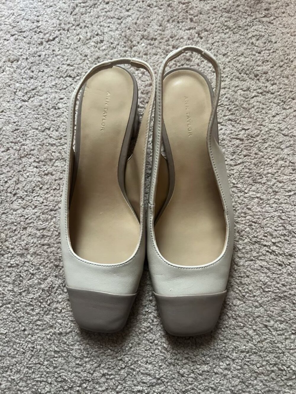 Ann Taylor Beige/Brown Leather Cap Toe Slingback Block Heel Pumps Womens 7.5 - Picture 2 of 3
